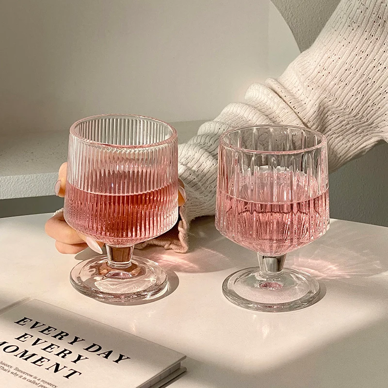 

Vertical Striped Short Legged Cup High Aesthetic Value Household Glass Cup Beverage Juice Cups Foreign Wine Cups Ice Cream Cups