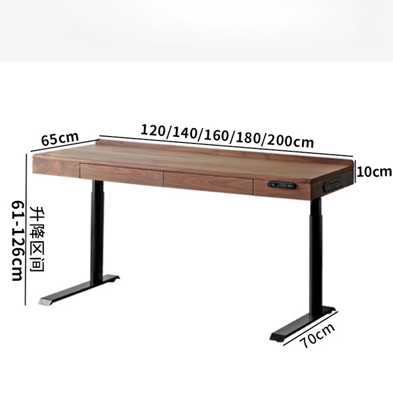 Mesa elevadora eléctrica, escritorio de madera maciza pura de roble rojo nogal negro para el hogar