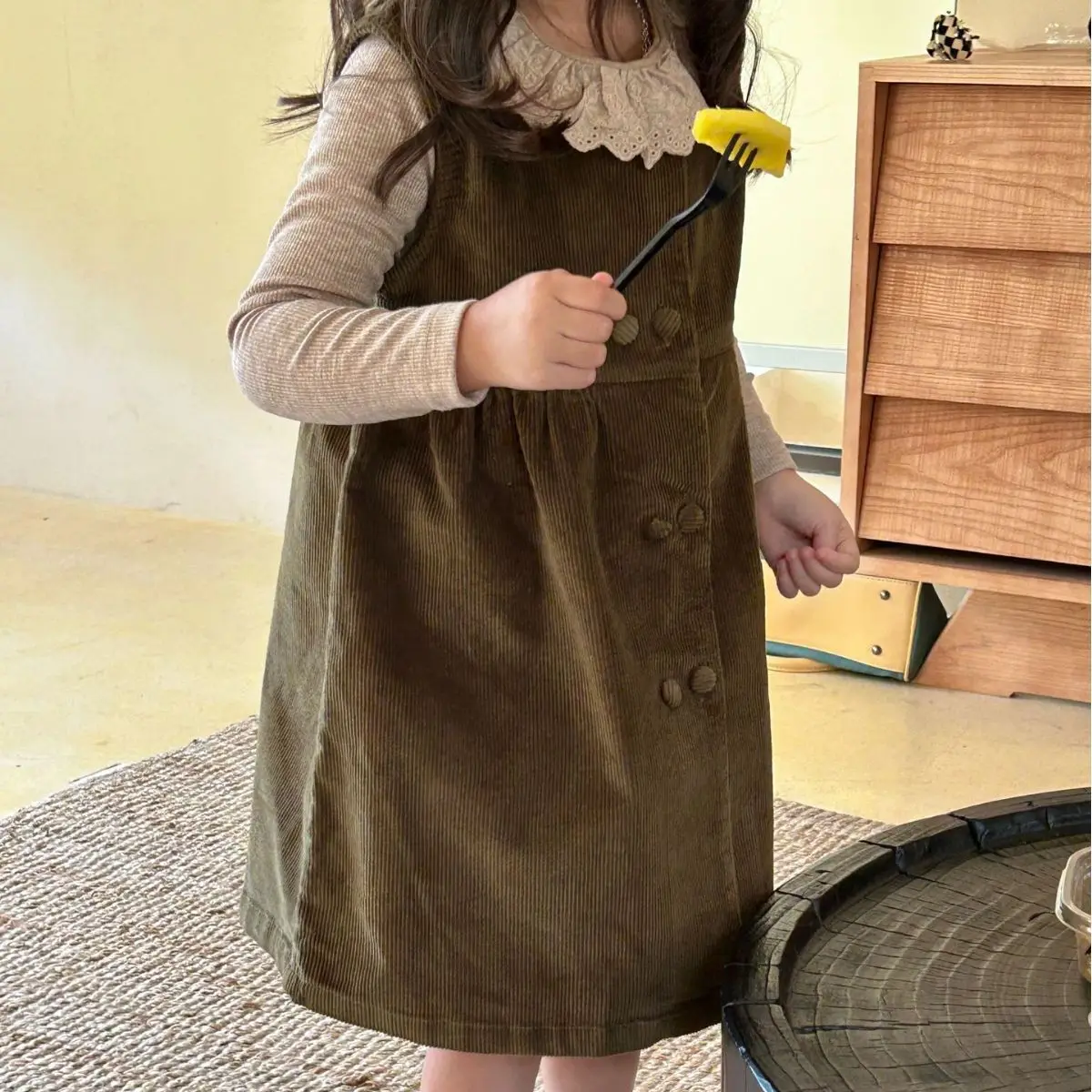 Baby Girl Dress 2024 Spring New Children Wear South Korean Children Wear Girls Corduroy Sundress Sweet Soft Corduroy Skirt