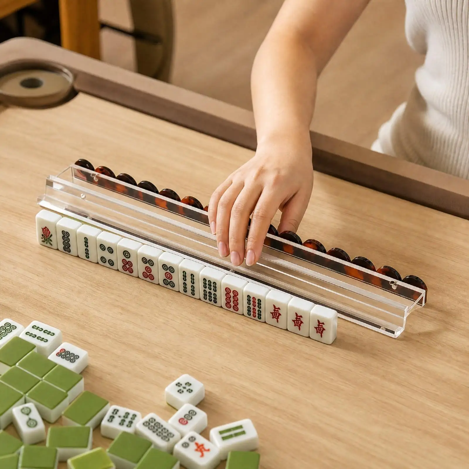 Acrylic Mahjong Ruler Transparent Tile Holder for Mahjong Game Set Tabletop Accessory