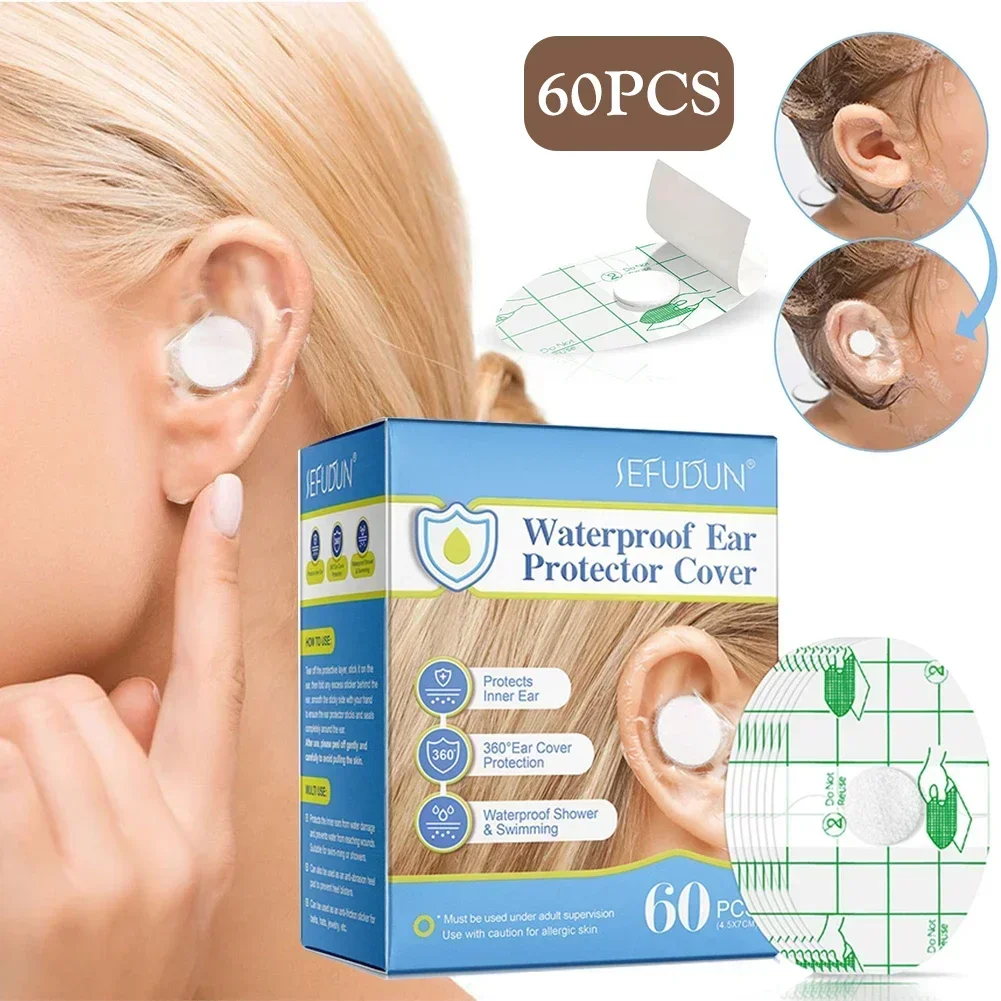 60pcs Kids Shower Waterproof Ear Stickers Shield Earmuffs Anti-wear Heel Disposable Bath Swim Cover Protector for Kids Adults