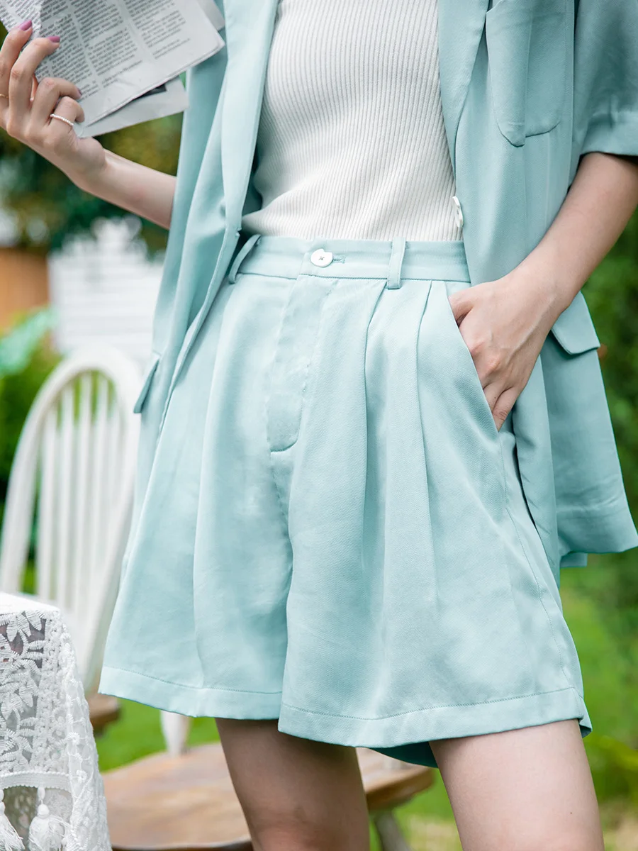 

Оригинальный дизайн, повседневные широкие брюки-костюмные шорты, женские летние тонкие брюки с высокой талией, приталенные, А-силуэт, ярко-зеленый цвет, смесовая хлопковая ткань