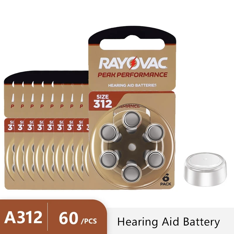 Hearing Aid Batteries 60PCS / 10 Cards RAYOVAC PEAK 1.45V 312 312A A312 PR41 Zinc Air Battery For BTE CIC RIC OE Hearing Aids