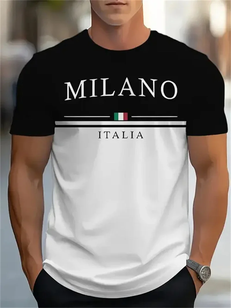 Modisches Herren 3D-Buchstaben-Druck T-Shirt Farbblock Grafik-Tee Sommer Lässiges Kurzarm-Oberteil Trendiger Herren-Streetwear