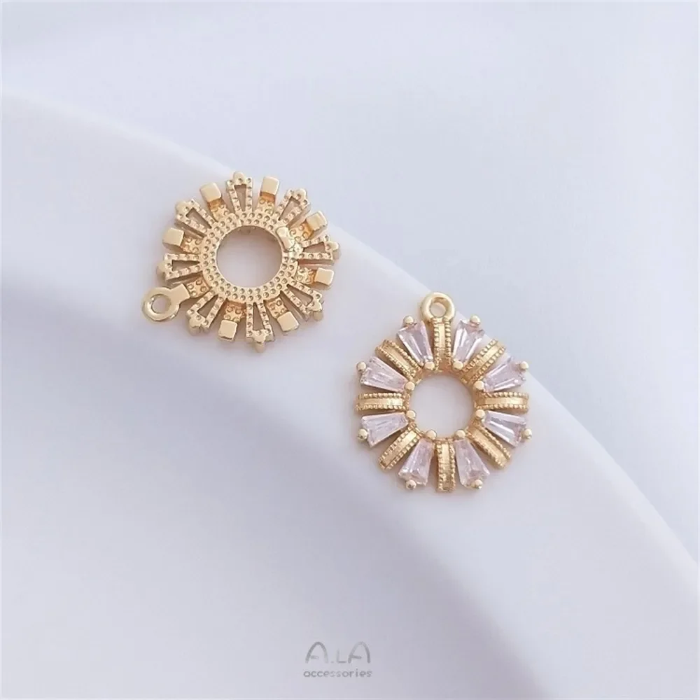 

14K Gold-plated T-square Zirconium Wreath Pendant with Zirconia Round Ring 925 Silver Needle Earrings DIY Handmade Accessories