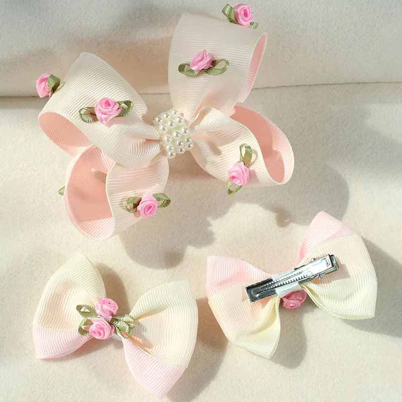 3Pcs Sweet Solid Color Bows Hair Clip For Baby Girls Boutique Handmade Hairpins Cute Korean Barrettes Headwear Hair Accessories