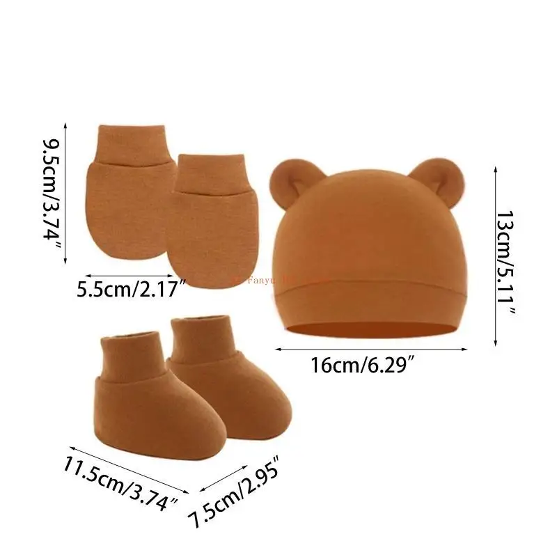 96GC 3 ชิ้นผ้าฝ้ายหมวกเด็กสำหรับทารกแรกเกิดหมวกเด็กถุงมือถุงเท้าชุดหมวกเด็ก