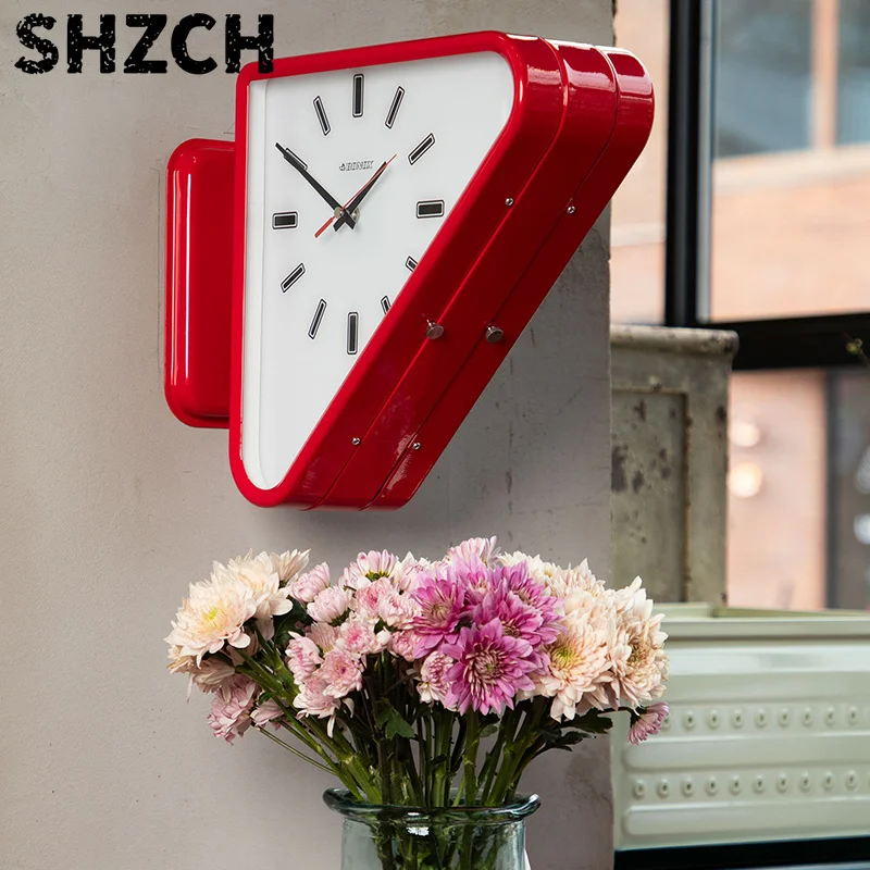 Living Room Minimalism Clocks Two-sided Wall Clocks Triangle Modern Clock Mechanism Silent Design Clock Watch for Decoration