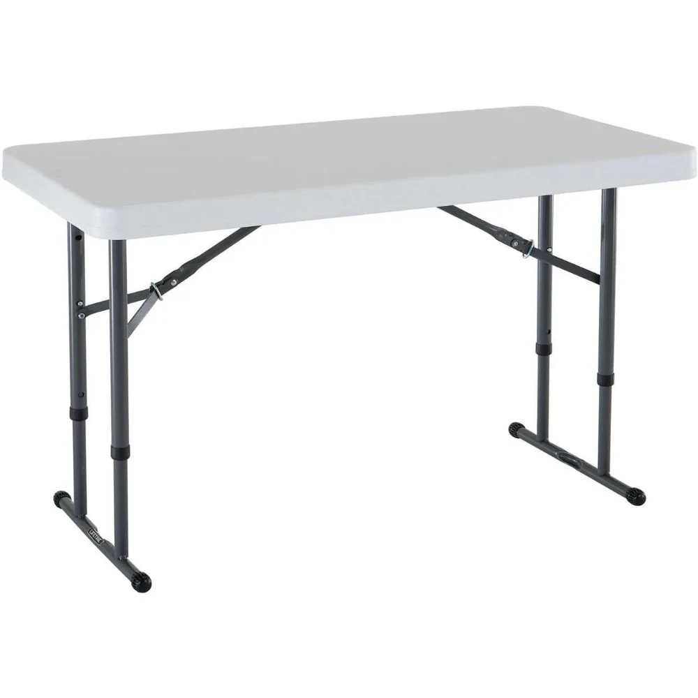 

80160 Commercial Height Adjustable Folding Utility Table, 4 Feet, White Granite