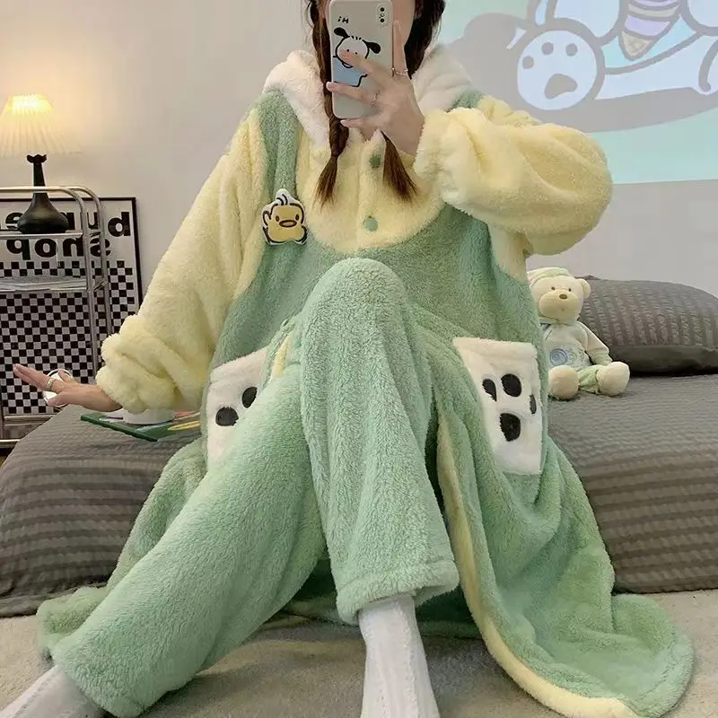 Kawaii Sanrio Pochacco Pajamas Skirt Winter Thickened Home Clothing Cartoon Can Be Worn Externally Christmas Gift Toys For Girls