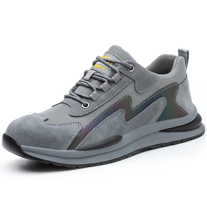 men casual breathable steel toe caps working safety shoes Reflective worker tooling security boots outdoors protective footwear