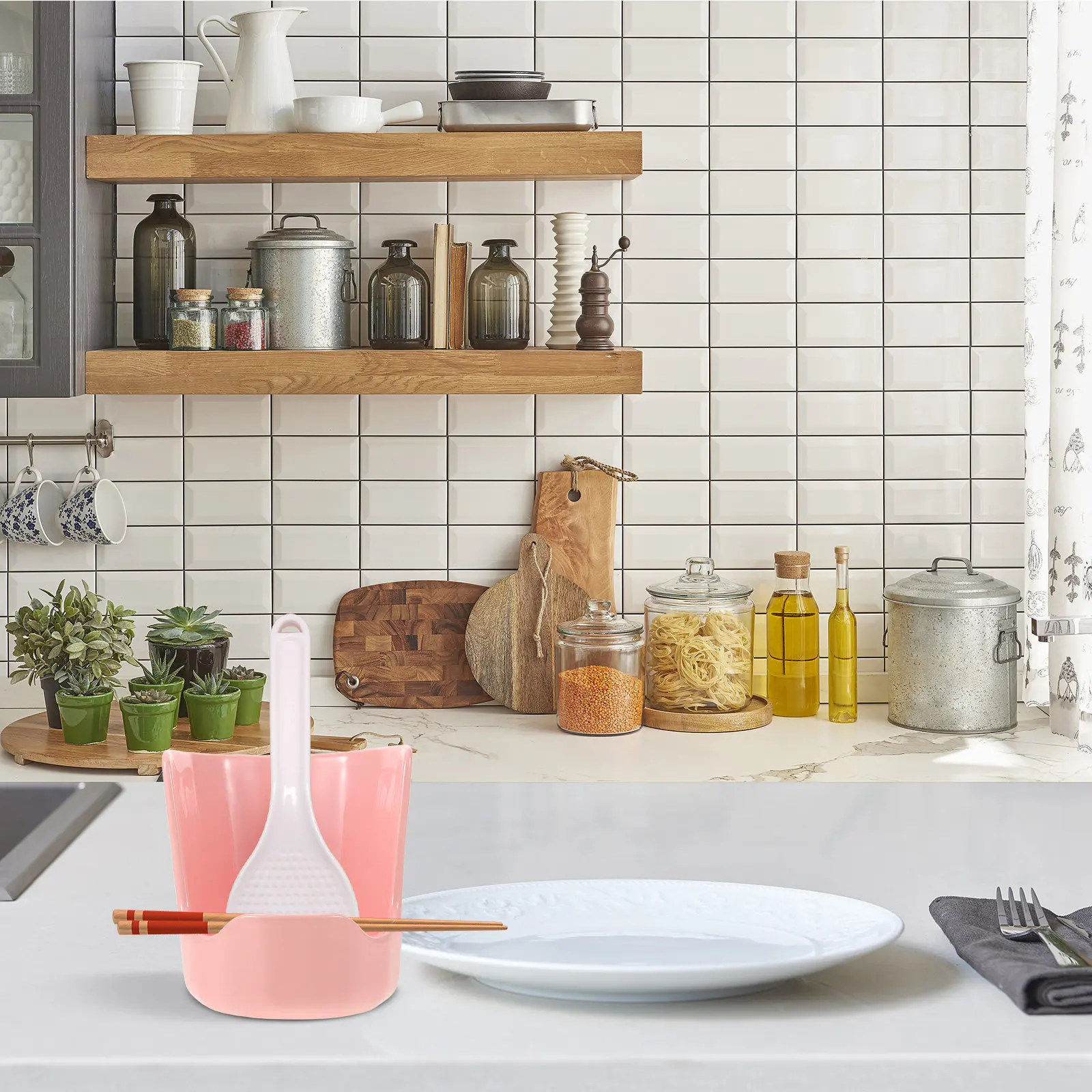 Pink Ceramic Pot Lid Holder Vertical Spoon Rest Ladle Organizer Kitchen Countertop Pan Spatula Cooking Tool Rack