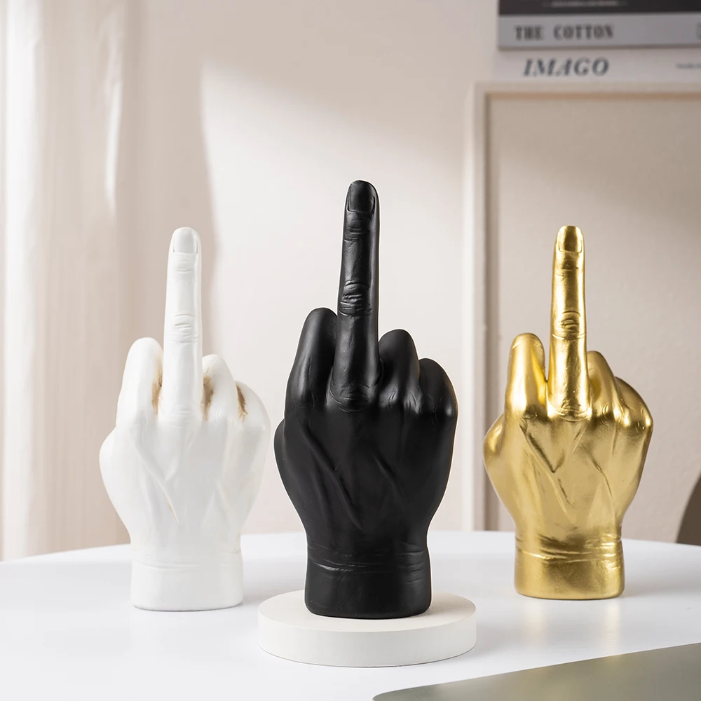 Vilead Black Gold Middle Finger Hand Gesture Polyresin Figurine Home Decor Sculpture Decoration Accessories Shelf Pop Modern Art