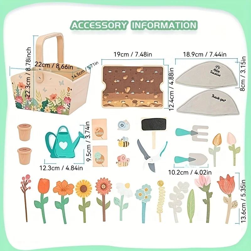 Set da giardino segreto per bambina: giocattolo da giardinaggio in legno per piantare fiori simulati per bambini, adatto come regalo di compleanno