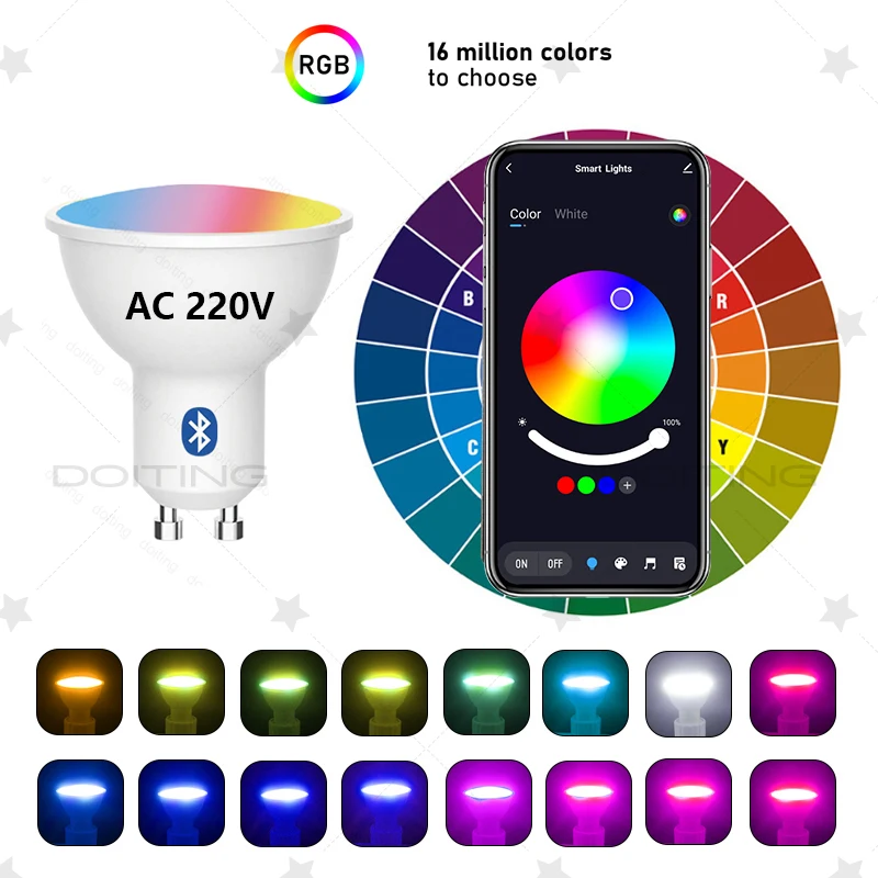 220V Smart GU10 Bluetooth Lamp Tuya Smart Life APP LED Bulbs RGB Dimmable Spotlight For Home Decor Music rhythm EU Standards