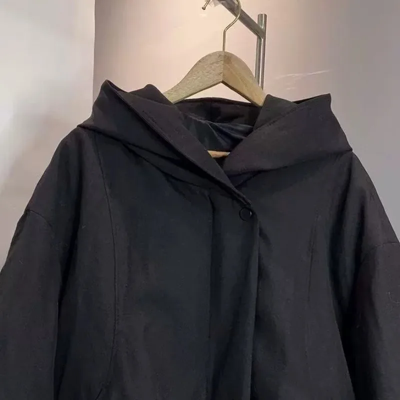 Female Winter Tops Coat Cotton-padded Clothes Hooded Solid Color Retro Simple Comfortable Fashion Soft Minority Versatile Thin