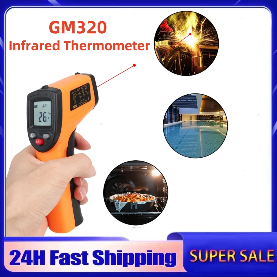 GM320 Infrared Thermometer Digital Pyrometer Non-Contact Laser -50~400 ℃ IR Laser Temp Meter Industrial Pyrometer Point Gun 40%