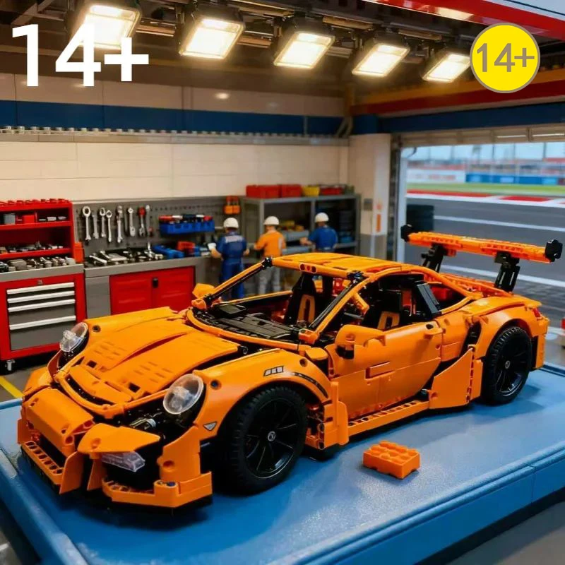 2704 Pcs 1:8 Technical Orange Supercar Building Blocks Assembly Model Toy, Christmas Gift for Furniture ornaments