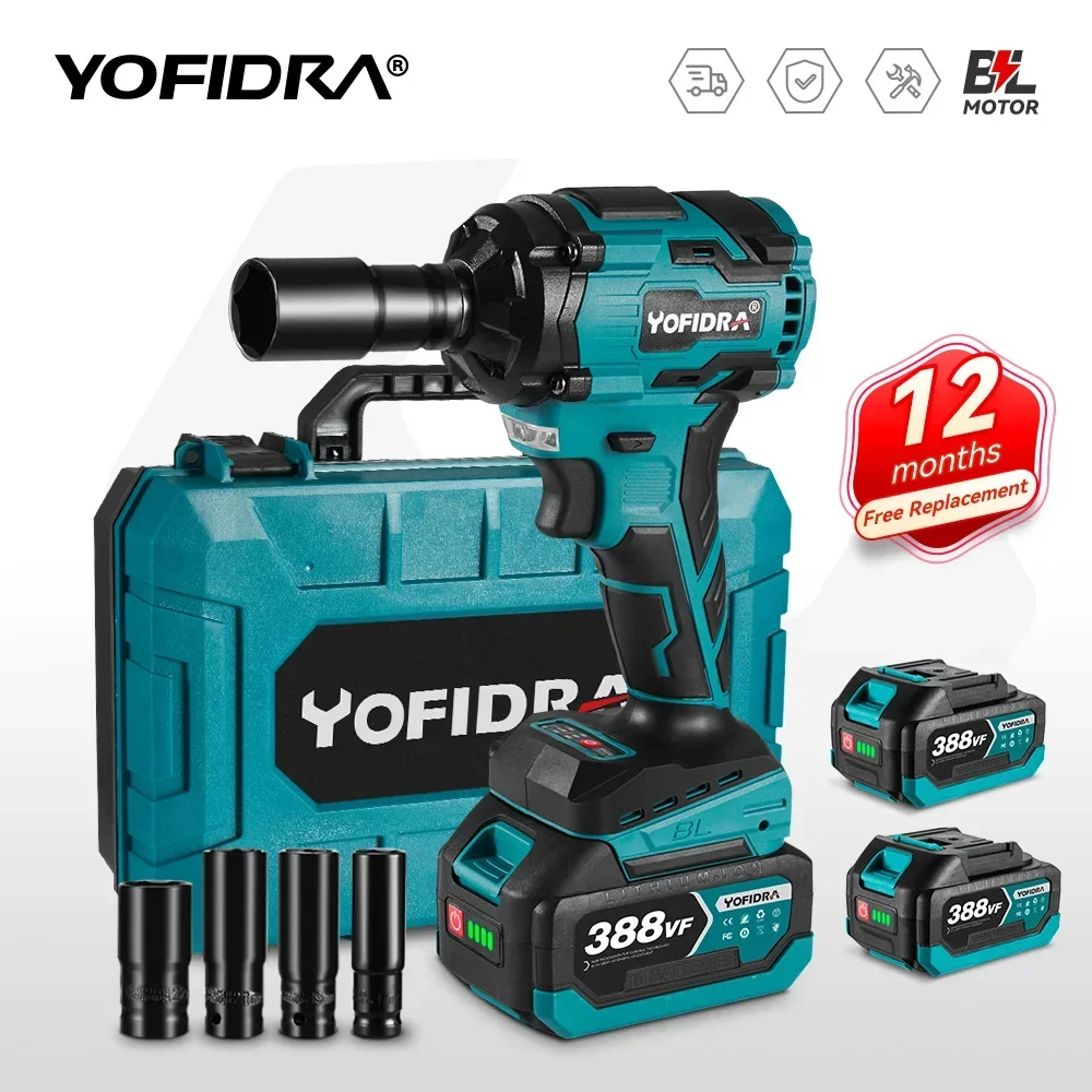 YOFIDRA 1000N.m Brushless Electric Impact Wrench 3 Gears 1/2 inch Cordless Electric Screwdriver Drill For Makita 18V Battery