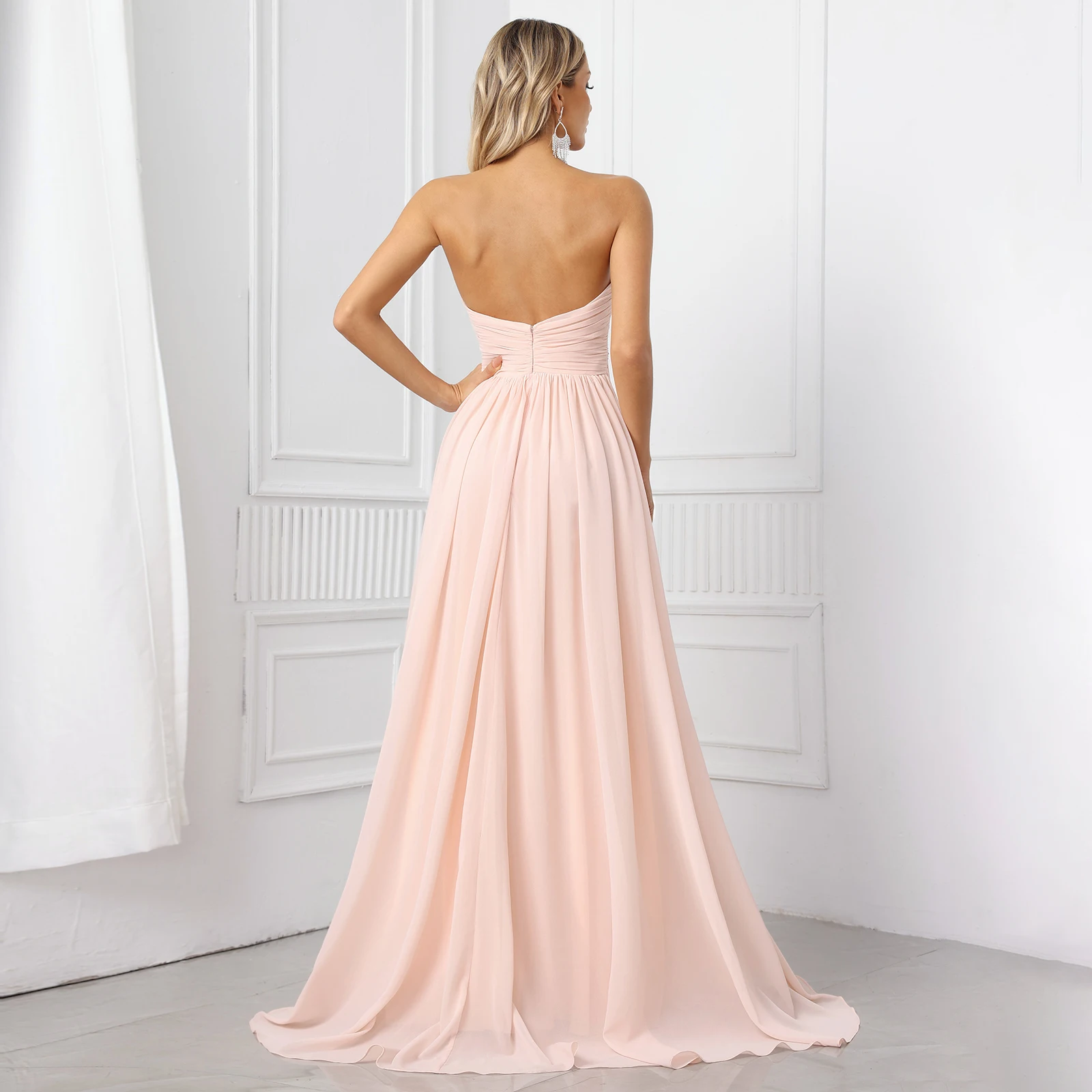 Vestido de noite elegante com decote halter e pregas vestido de mãe cintura alta vestido de baile evasê