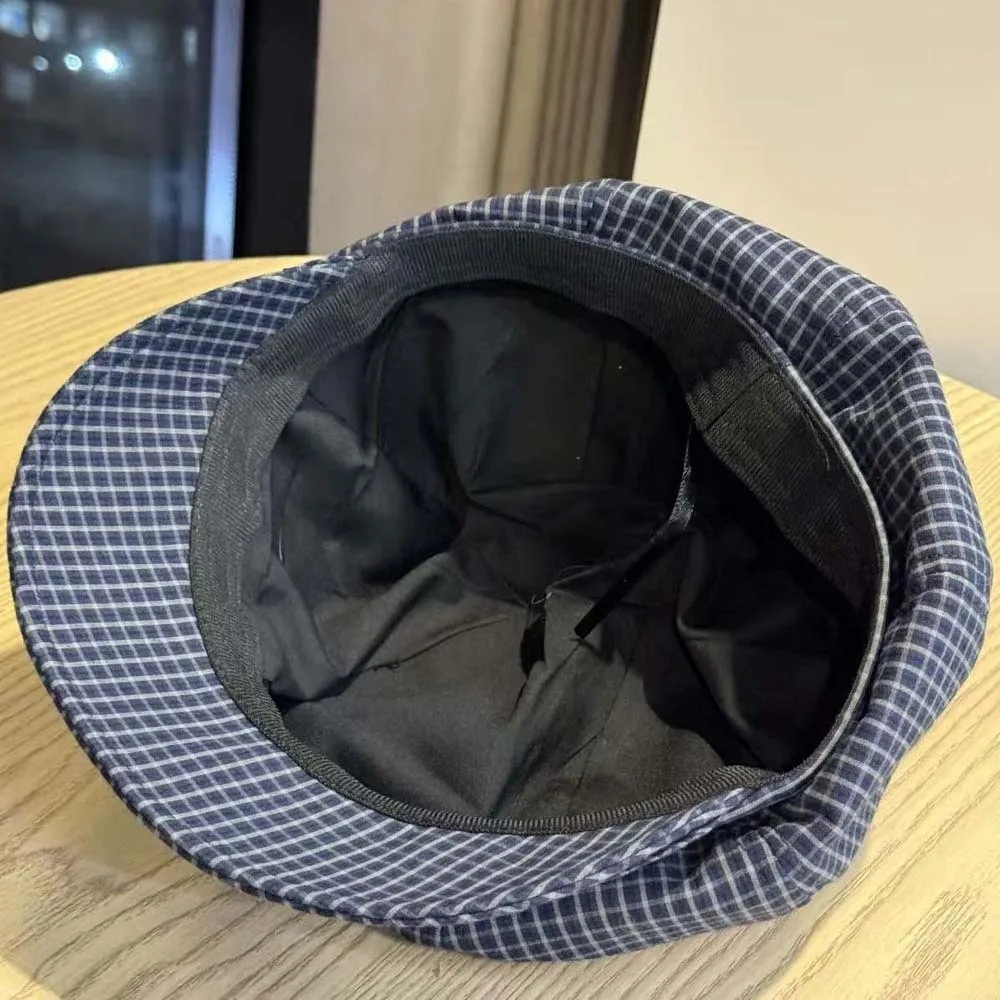 

Solid Color Fine Plaid Beret Korean Style Versatile Ruffle Octagonal Hat Big Head Circumference Polyester Women Artist Hat