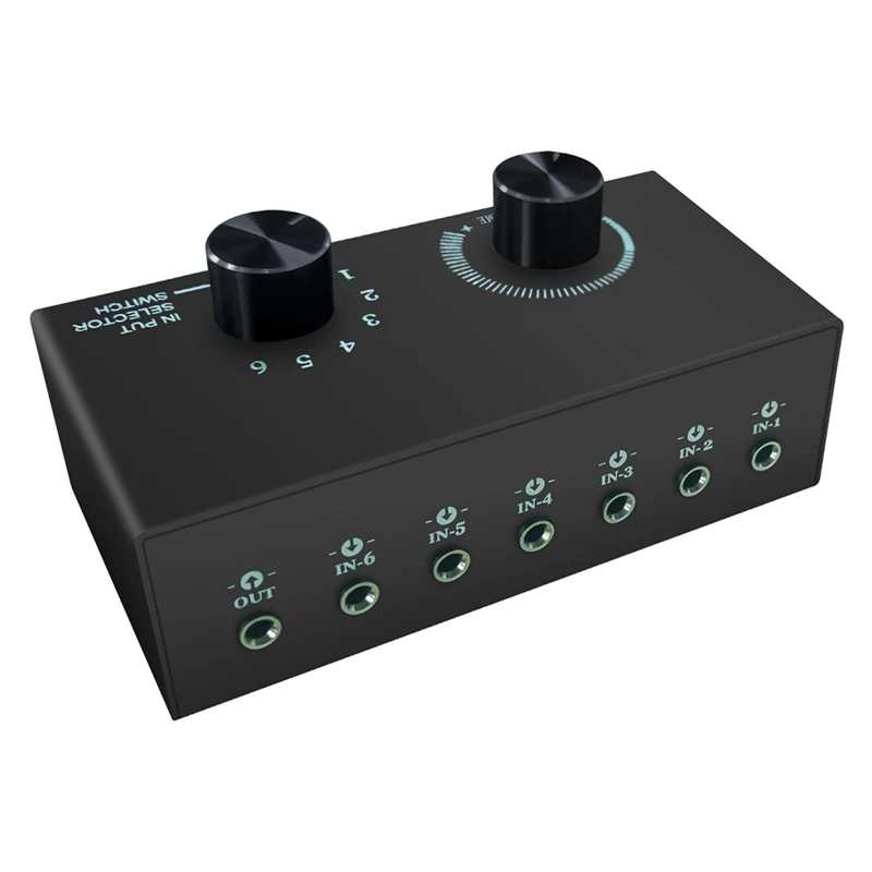 RISE-3.5Mm Stereo Audio Switcher Splitter 6 Way Audio Splitter Switch Switcher For Passive Speaker Headphone 6 Input 1 Output