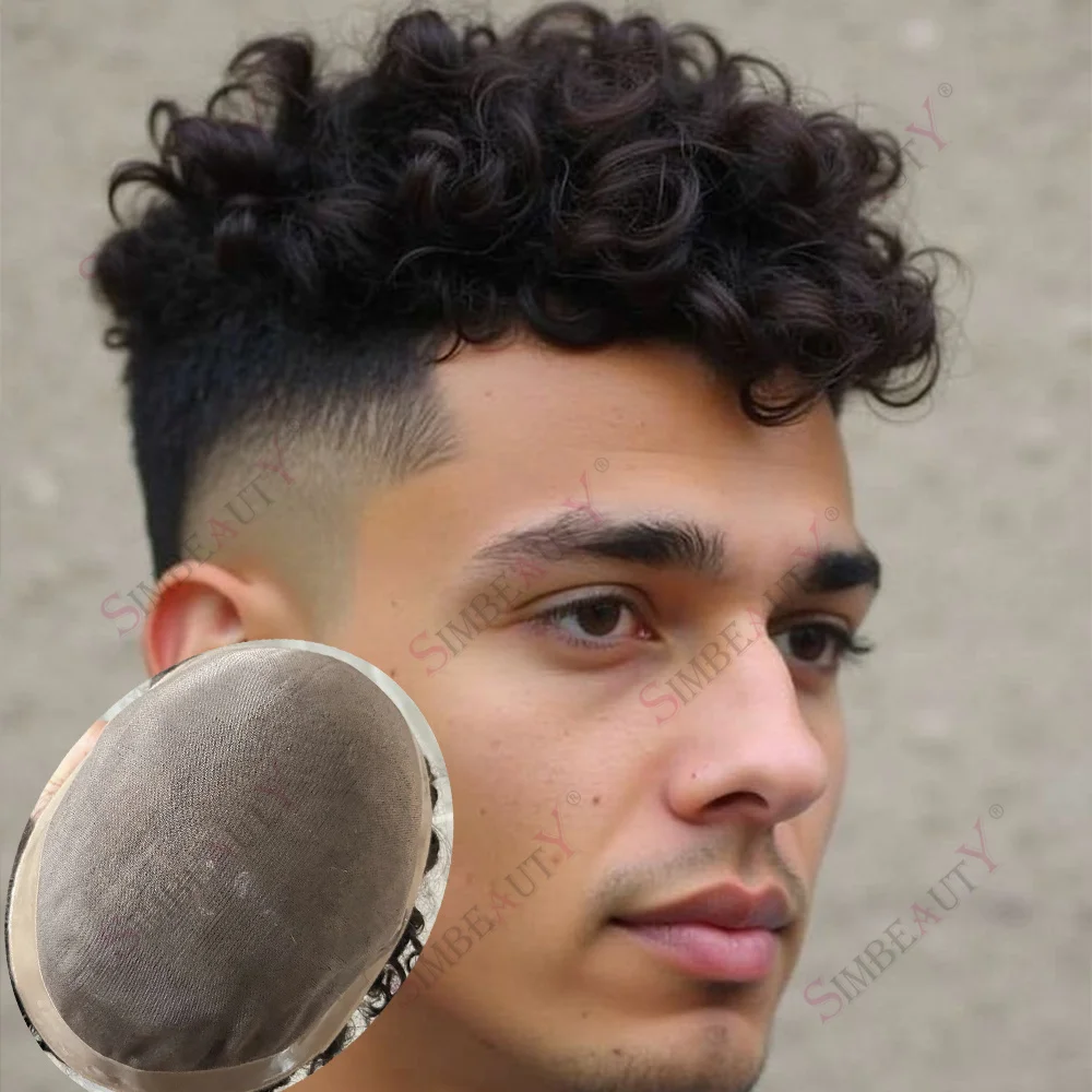 بني فاتح الأوروبي ريمي الشعر البشري الشعر المستعار 20 مللي متر 24 مللي متر مجعد دائم أحادية Npu قاعدة الأفرو الأسود شقراء الرجال الباروكات قطع الشعر الطبيعية #1