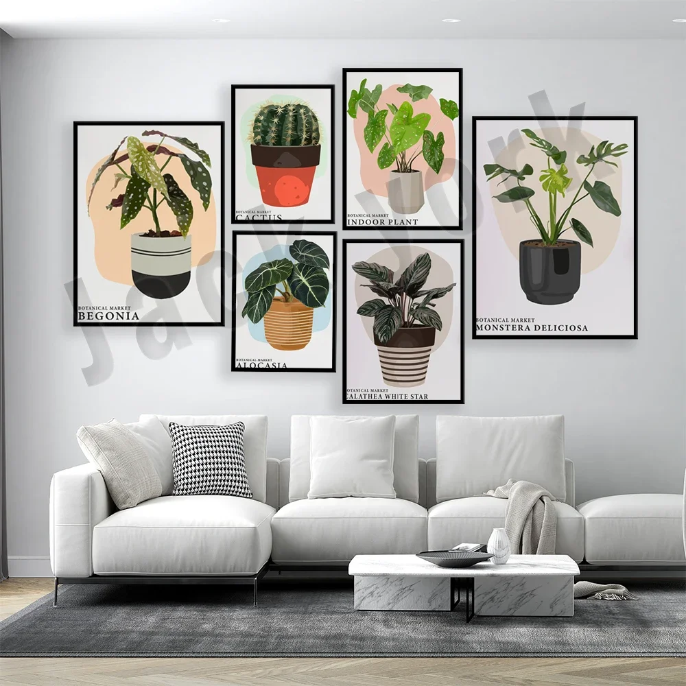 Plant market prints, ivy, monstera, dracaena, rubber plant, calla pollen plant, crabapple plant, cactus plant poster