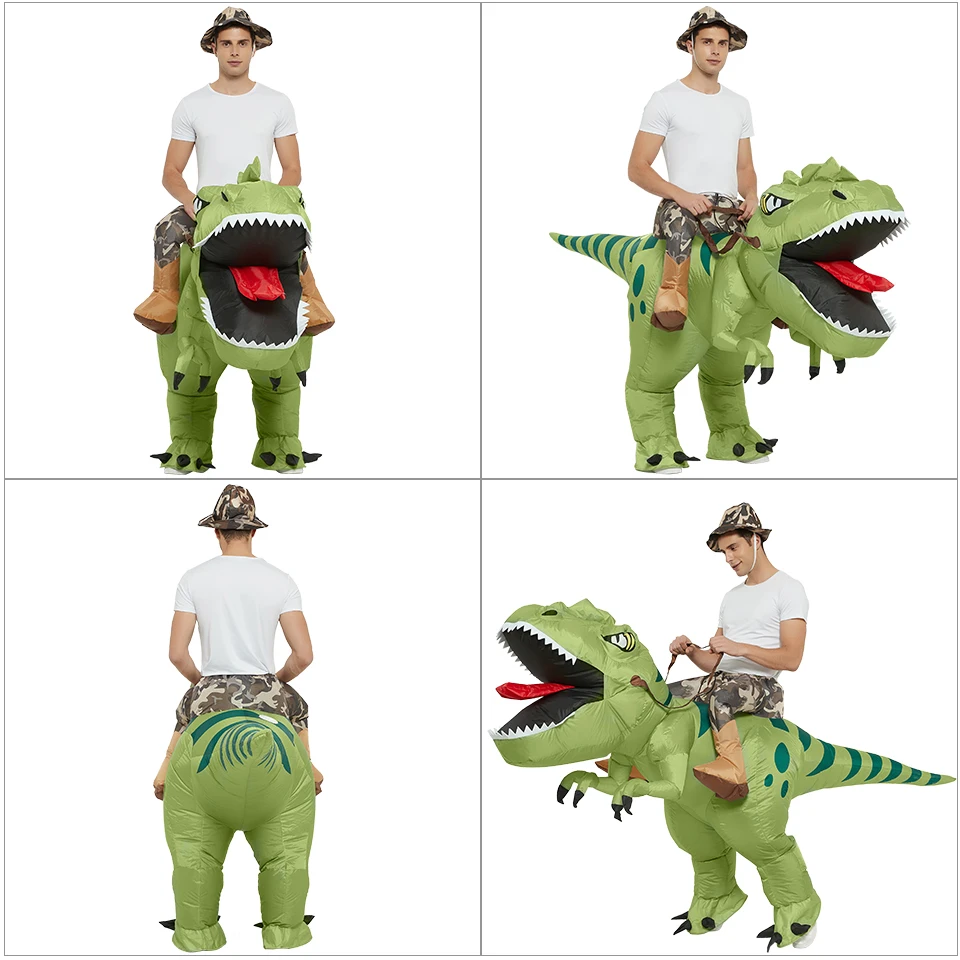Inflatable Ride On Dinosaur Costume for Juvenile Blow Up Velociraptor T Rex Suit Funny Halloween Cosplay Party Outfit - Image 5