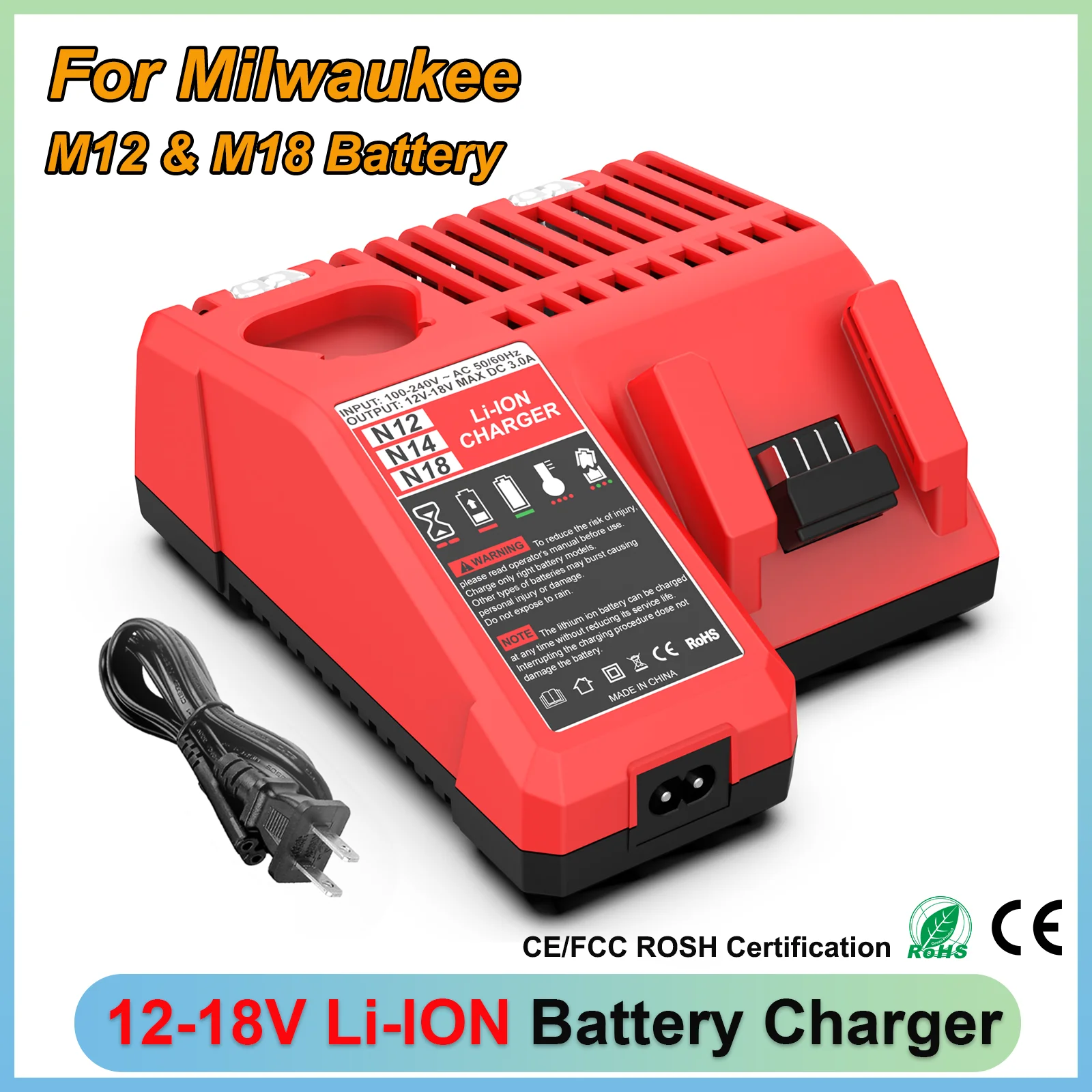 

Rapid Charger 3A Li-Ion Battery Charger For Milwaukee 12V 18V M12 M18 Dual Port Lithium Battery Charger 48-11-2420 48-11-1840