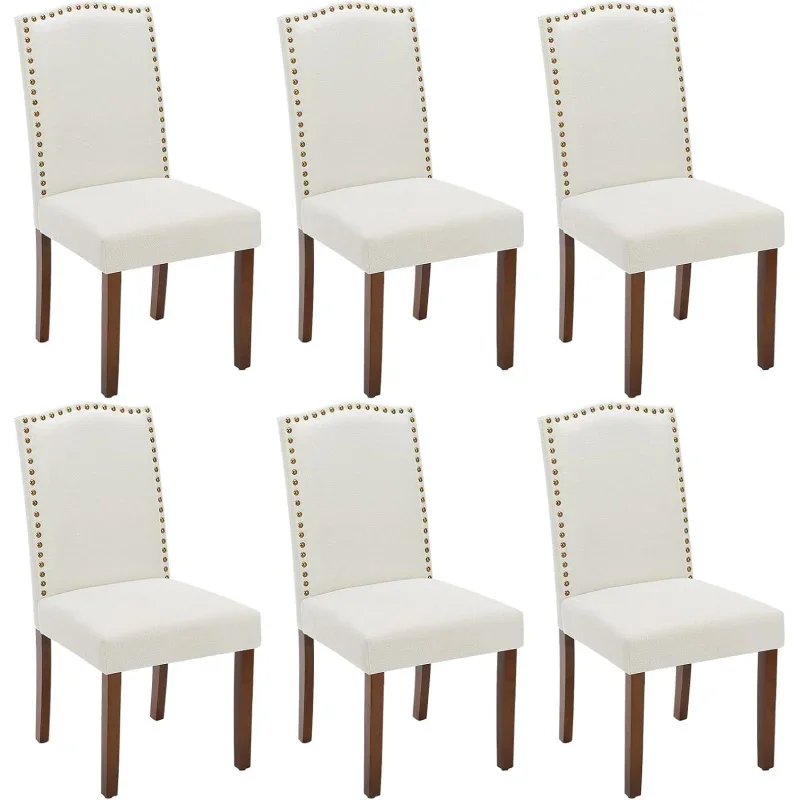 Dining Chairs Set of 6, Upholstered Fabric Kitchen Room  Mid Century Modern High-End   Side with Nailhead