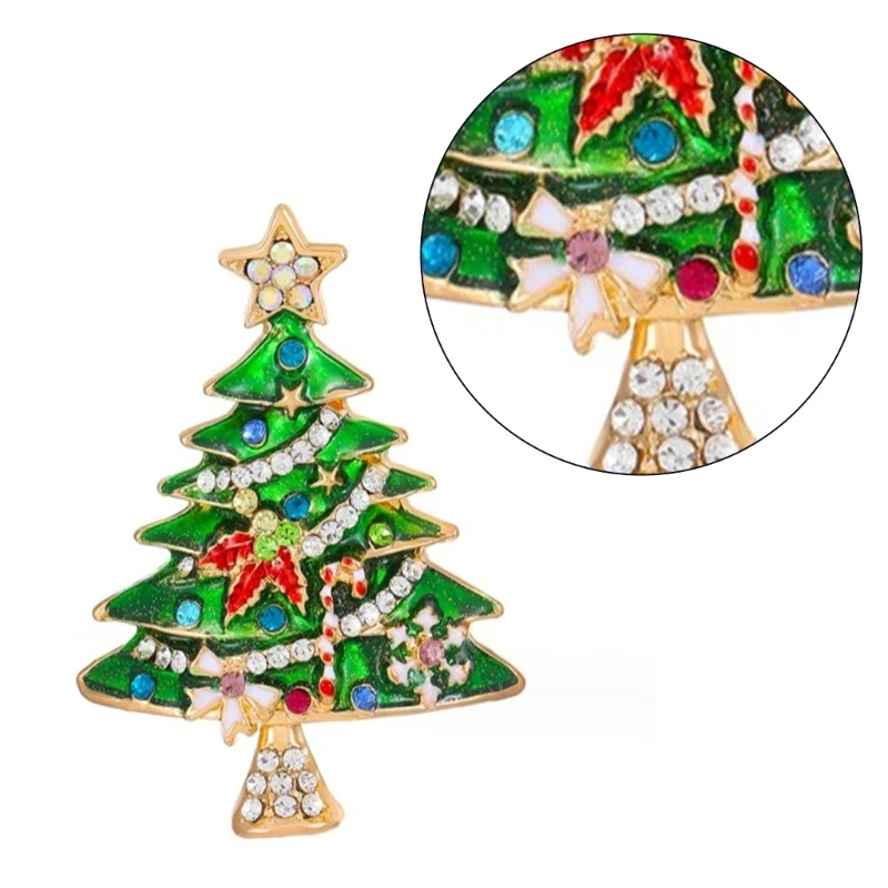 Christmas Brooch Pins Rhinestones Crystal Christmas Tree Pin Christmas Tree Brooch Pins for Women Holiday Jewelry Gifts