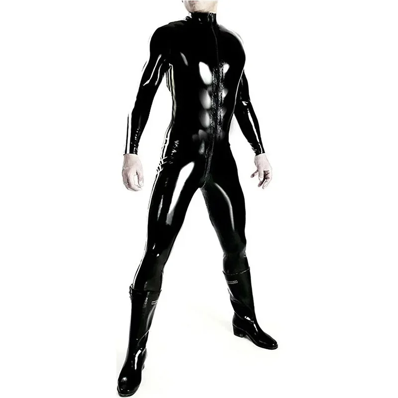 Handmade Male Black Bodysuit Latex Rubber Catsuit with Front Zipper Custom Made Jumpsuit Men Cosplay Costumes