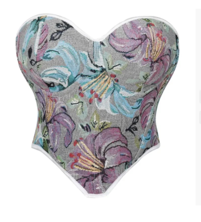 Женский корсет с принтом, укороченный топ на шнуровке, парчовые бюстье с завышенной талией, формирователь тела, нижнее белье, сексуальный женский корсет пуш-ап