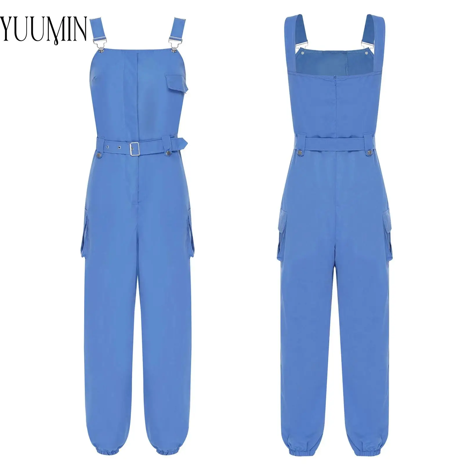 

Женский комбинезон-карго с клапанами и карманами, регулируемые широкие бретели, комбинезон без рукавов с поясом для повседневных тренировок, пляжной вечеринки