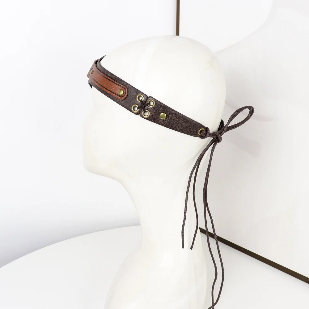 Women Medieval PU Leather Elf Headband Moon Forehead Circlet Forest Druid Renaissance Warrior LARP Halloween Fantasy Cosplay Acc view 4