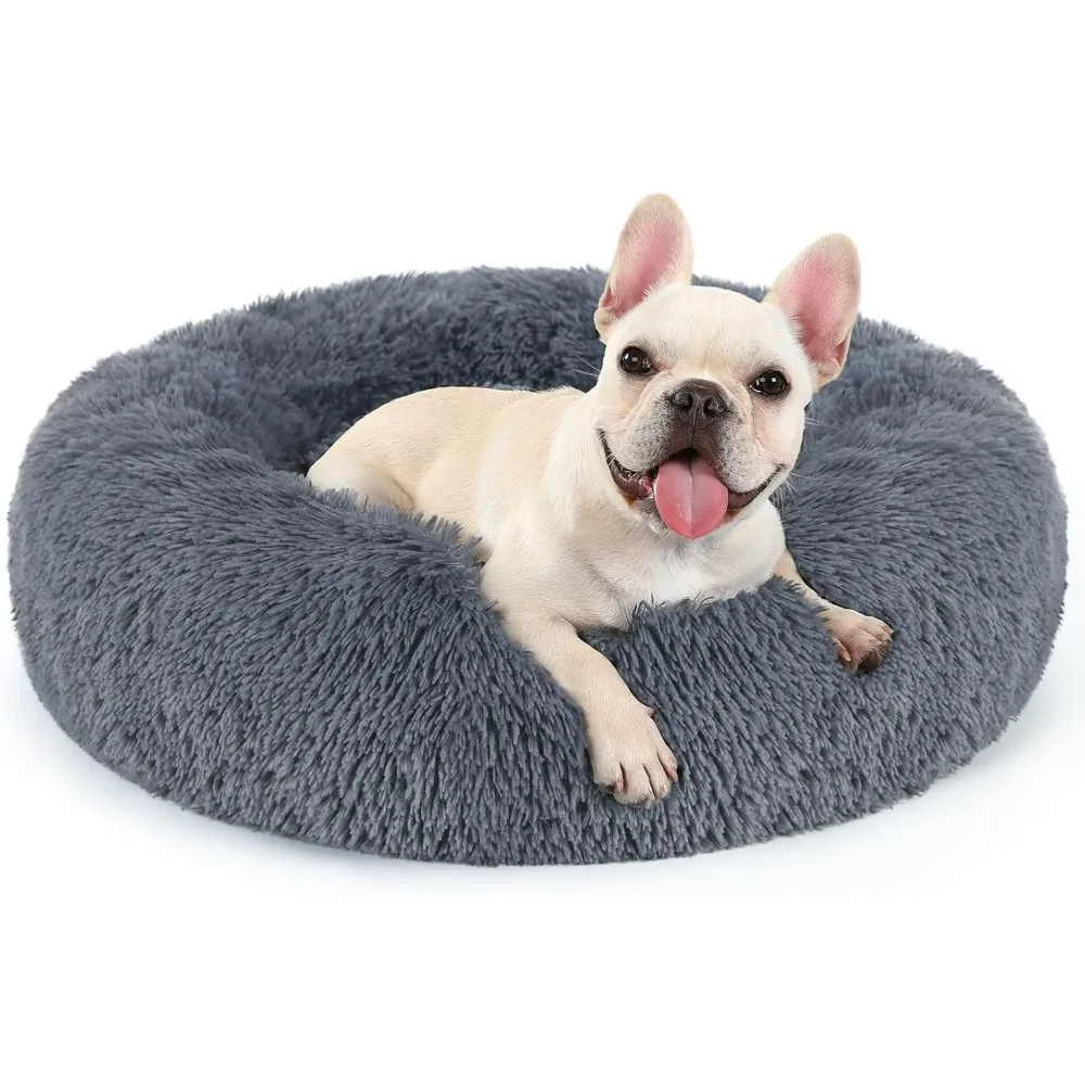 

Small Dog Bed, 24 Inches, Machine Washable, Fluffy Donut-shaped Pet Bed, Non-slip, Soft and Comfortable Round Plush Mat