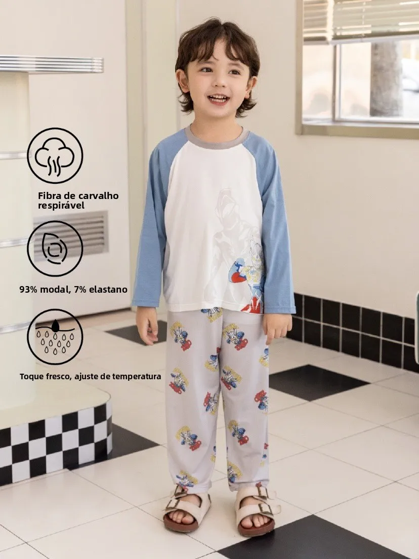 spring-summer-children's-sleepwear-set-lolo-squirrel-long-sleeve-long-pants-home-clothes-soft-modal-round-neck-sweat-absorbent