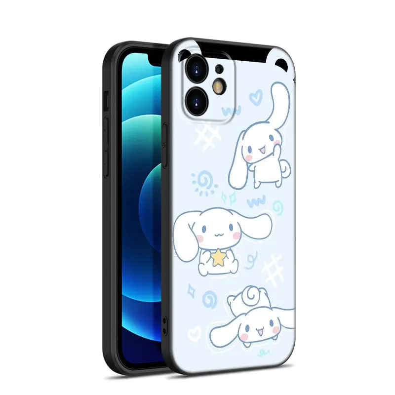 Kawaii Cinnamoroll Phone Case For Apple iPhone 12 13 Mini 11 14 15 Pro Max 7 8 Plus X XR XS SE 2020 2022 Black Silicone Case