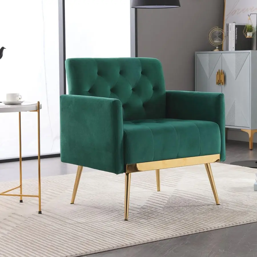 

Velvet Accent Chair,Upholstered Armchair Mid Century Modern for Living Room Bedrooms Single Sofa Chair with Gold Metal Legs