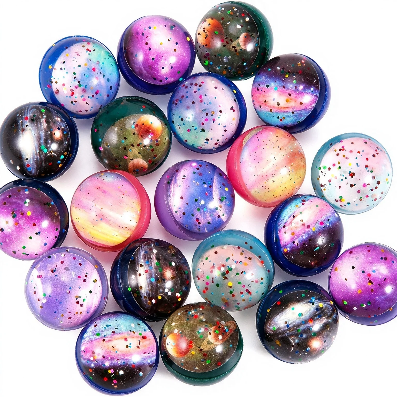 Galaxy Starry Sky Bouncy Ball, High Rebound Rubber Jumping Ball, Glitter Planet Pattern, Vending Machine & Party Fillers