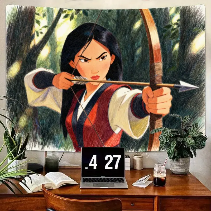 

1 шт. гобелен Disney Mulan Heroic Archer, настенное искусство принцессы воина, фэнтезийный полиэстеровый декор для детской комнаты, гостиной в общежитии, подарок