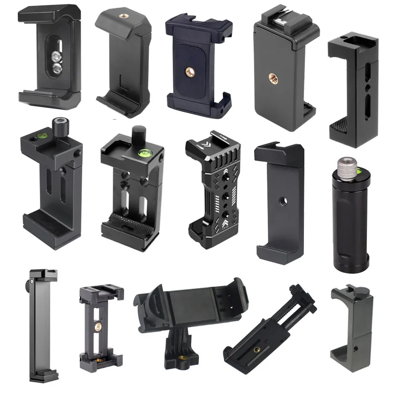 

Tripod Head Bracket Mobile Phone Holder Clip For Phone Flashlight Microphone With Spirit Level and Cold Shoe Mount 1/ 4 3/8 Hole