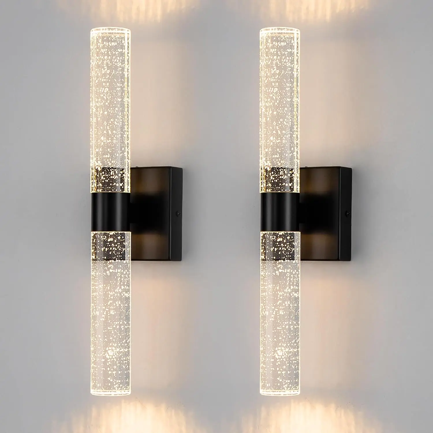Modern Wall Sconces Set of Two, 3CCT Crystal Bathroom Sconces, Hardwired | Black Vanity Light Fixture, Sconce Wall Decor Set of