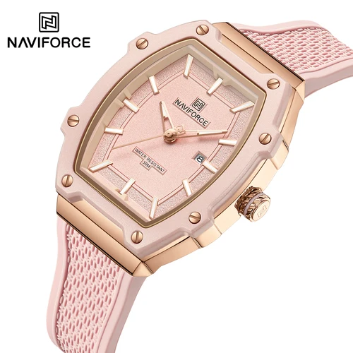 Imagen 2 del producto NAVIFORCE Reloj de barril informal con forma de reloj de pulsera de cuarzo de silicona para mujer Reloj deportivo con esfera de aleación resistente al agua para parejas