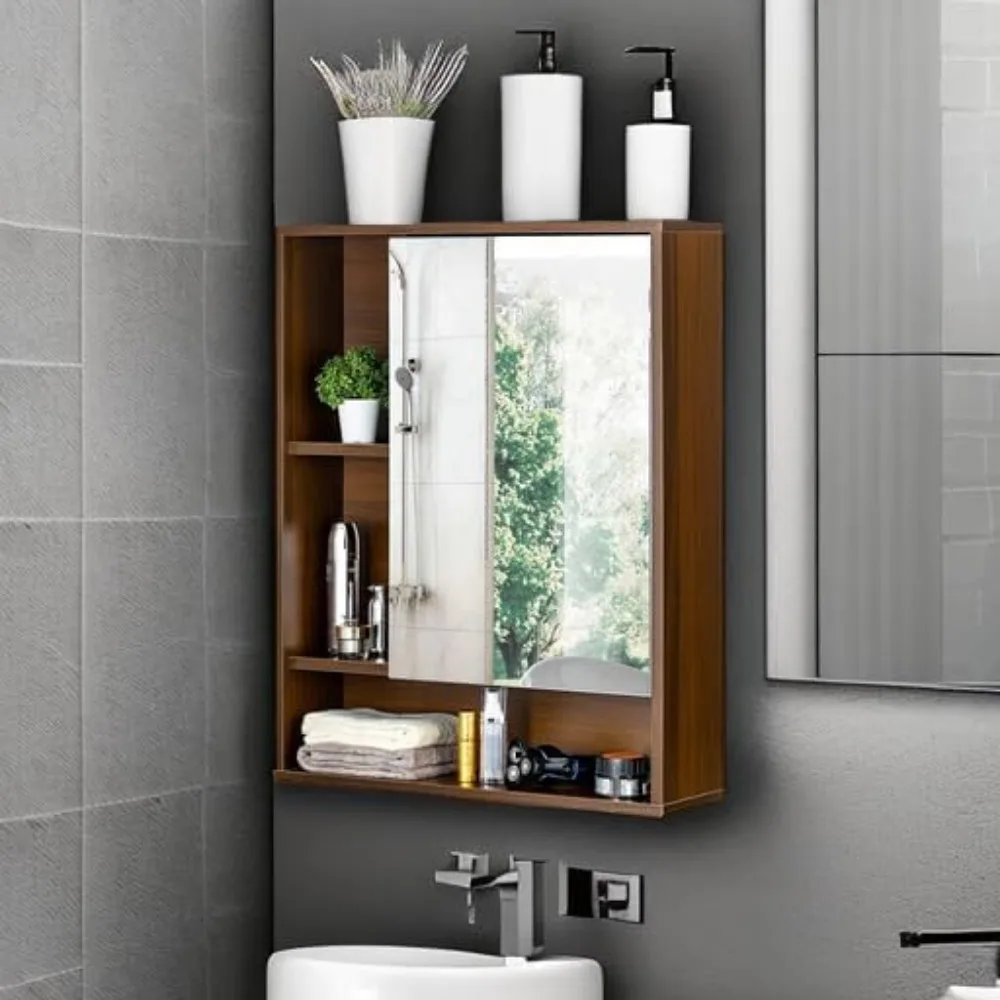 Bathroom Wall Mirror Cabinet, Medicine Cabinet with Single Door  Adjustable Shelf, Over The Toilet Space Saver Storage Cabinet