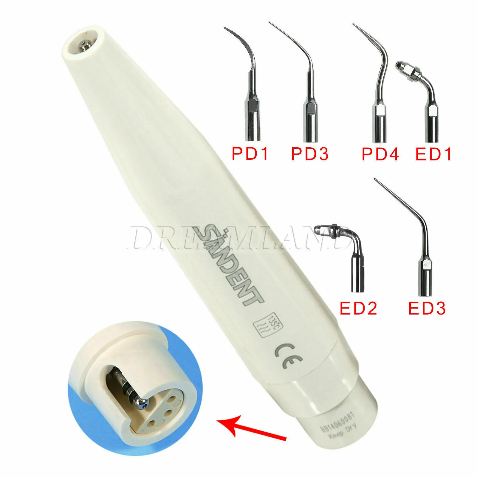 

Dental Detachable Ultrasonic Piezo Scaler Handpiece+Endo Perio Tips ED1 PD1 fit DTE SATELEC