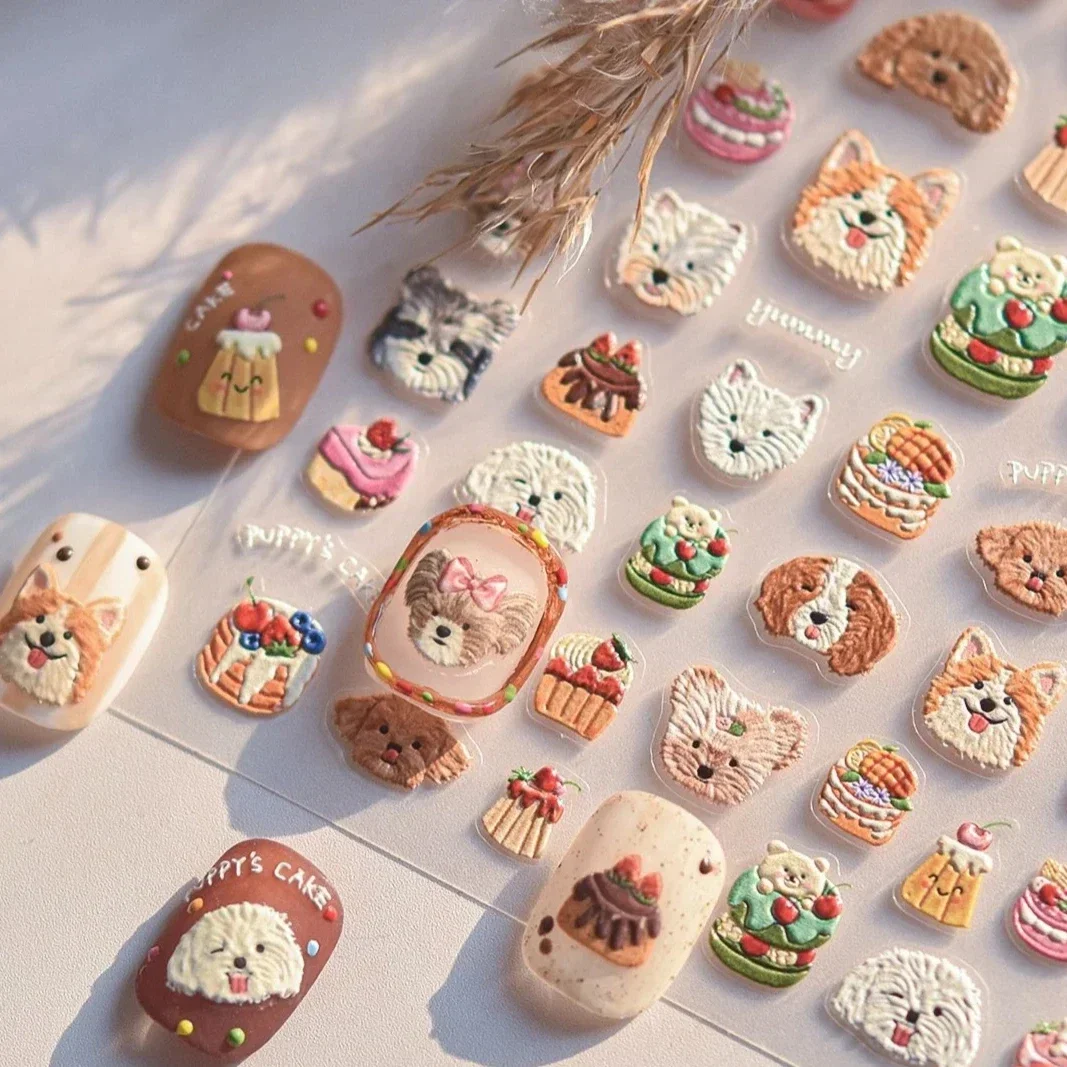 Süße Welpe Katze Schöner Hund Kätzchen Burger Kuchen Dessert Socke Schleife Pullover Persimmon Pilz Nail Art Aufkleber DIY Maniküre Aufkleber
