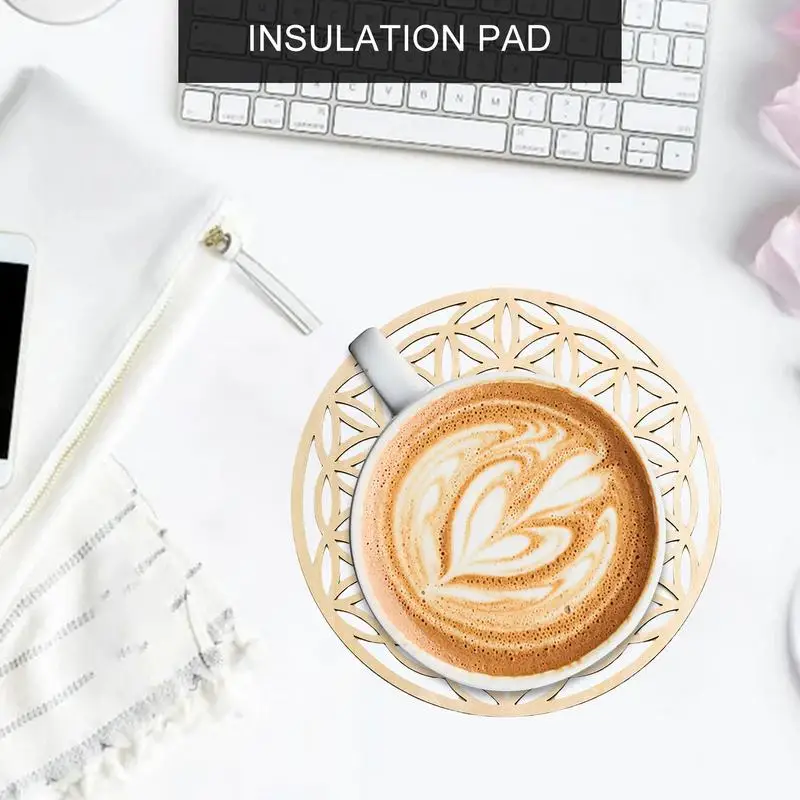 

Coffee Table Coasters 10X Hollow Out Coasters For Coffee Table Wooden Insulation Pad Heat-Resistant Hangable Home Wall Decor For