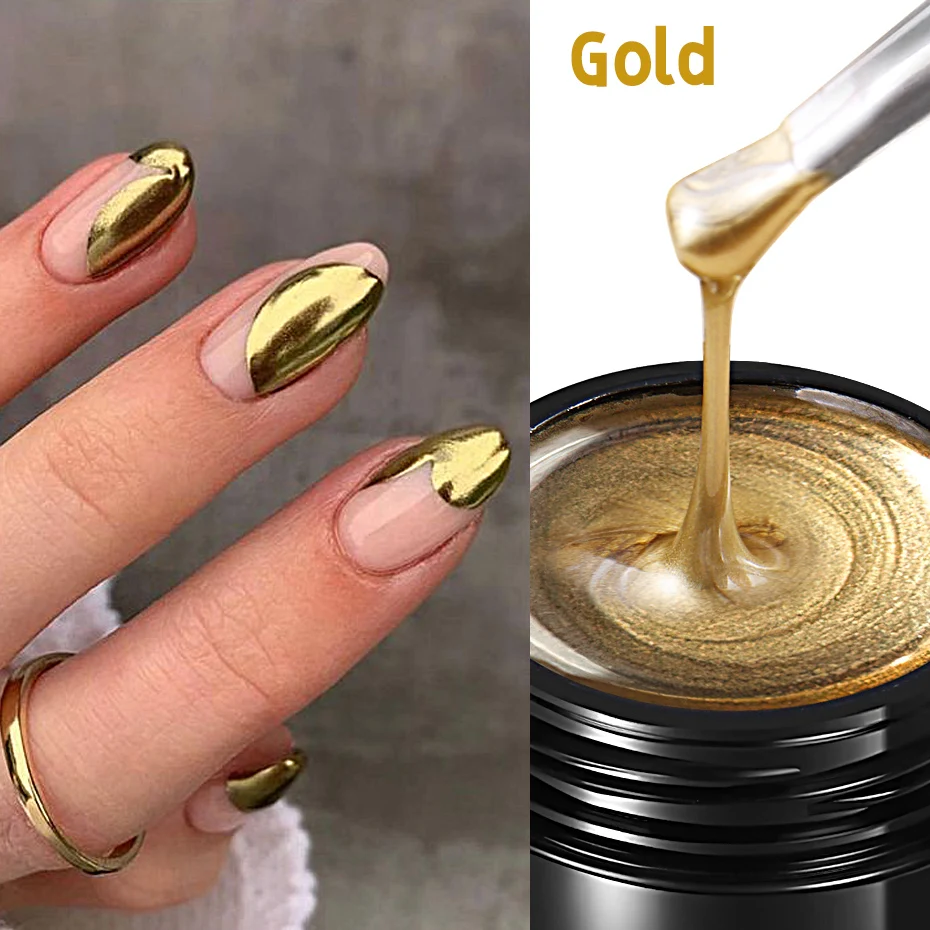 5mlGold Silver Metallic Chrome 3D Painting Gel Polish Super Bright Rose Gold Mirror Metal Gel Drawing UV/LED  Semi Permanent Gel